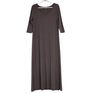 Garnet Hill Maxi Dress Size Medium Gray 3/4 Sleeve Stretch Tencel Casual Boho